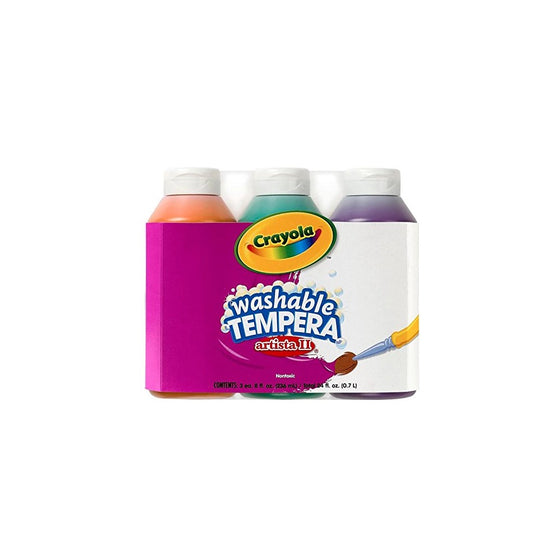 Crayola; Arista II Washable Tempera Paint; Secondary Colors (Orange, Green, Violet), Art Tools; 3 ct 8-OZ Bottles; Great for Classroom Projects