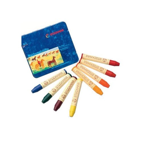 Stockmar Beeswax Stick Crayons in Storage Tin, Set of 8 Colors, Waldorf Assortment