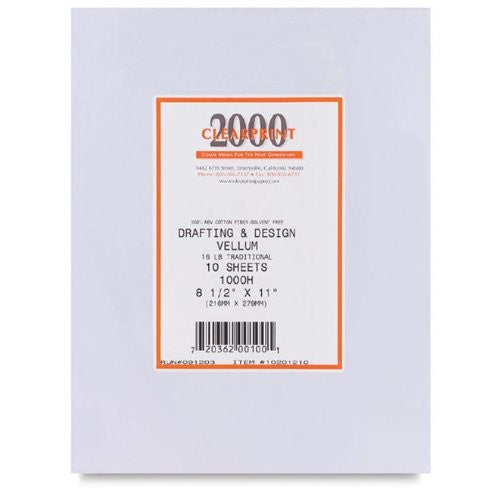 Clearprint 1000H Design Vellum Sheets, 16 Lb, 100% Cotton, 17 x 22 Inches, 10 Sheets Per Pack, 1 Each (10201220)