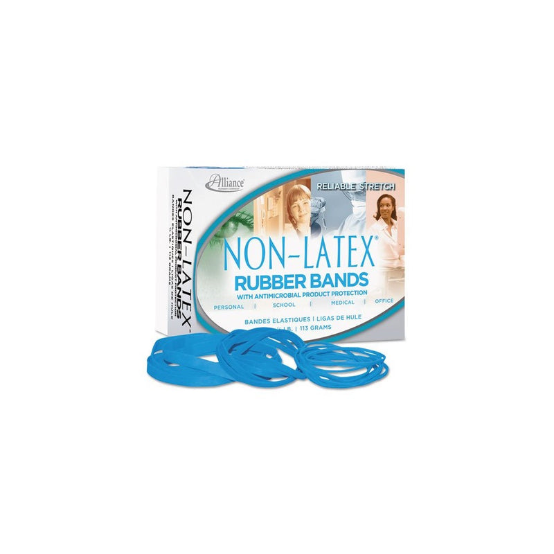 Alliance Rubber 42549#54 Assorted Non-Latex Antimicrobial Rubber Bands, 1/4 lb box contains #19, #33, #64 elastics (3 1/2" x 1/16", 3 1/2" x 1/8", 3 1/2" x 1/8", Cyan Blue)