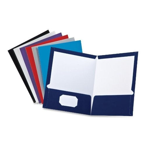 Oxford Laminated Twin Pocket Folders 8.50"x11 Black, Blue, Gray, Navy, Purple, White, Red, One (Colors May Vary) (ESS51730) (Pack of 1)