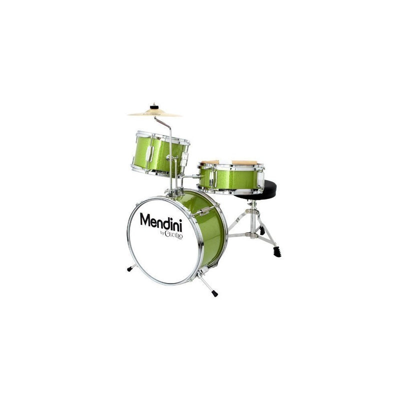 Mendini by Cecilio 13 Inch 3-Piece Kids / Junior Drum Set with Adjustable Throne, Cymbal, Pedal & Drumsticks, Metallic Green, MJDS-1-GN