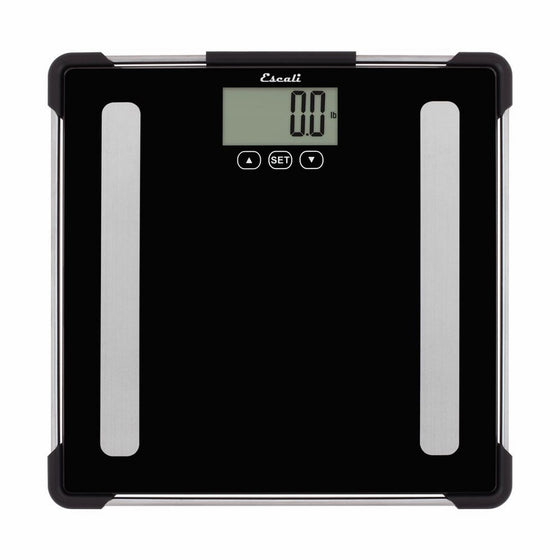 Escali Body Analyzing Bathroom Scale (200 lb/180 kg Capacity) Body Composition Scale for Measuring Weight, Body Fat, Body Water, Muscle Mass and Bone Density - Lifetime ltd. Warranty - BF180 - Black