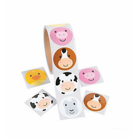 FARM FACE ANIMAL STICKERS - ROLL OF 100