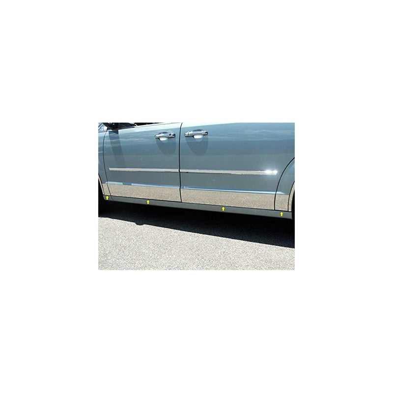 QAA FITS GRAND CARAVAN 2008-2018 DODGE (8 Pc: SS Rocker Panel Body Accent Trim, 5.5" wide - Lower Kit: Bottom of the door UP to the specified width (Cut Back to Flare), 4-door) TH48895
