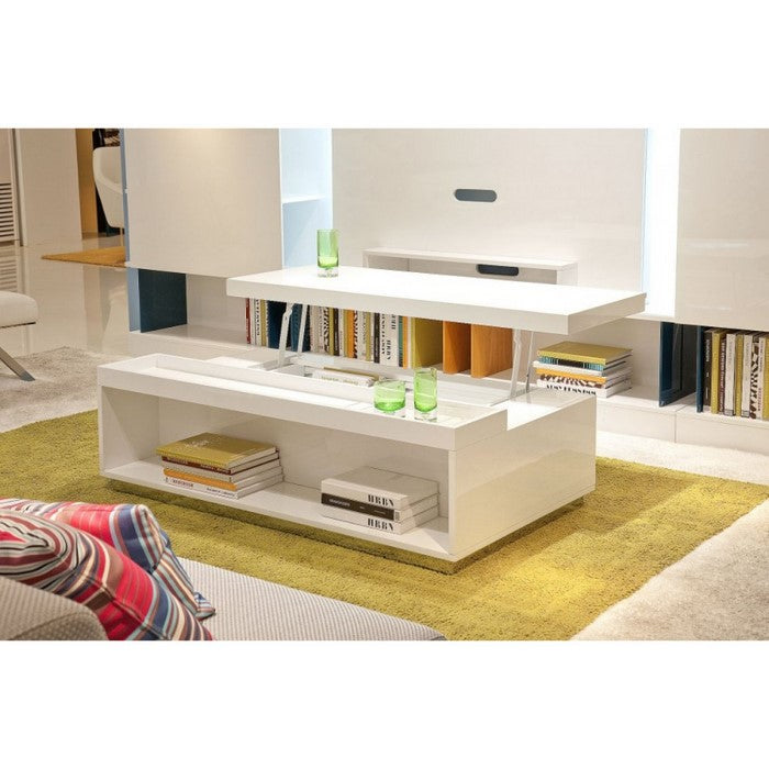 Wooden Lift-Top Coffee Table with Storage, White