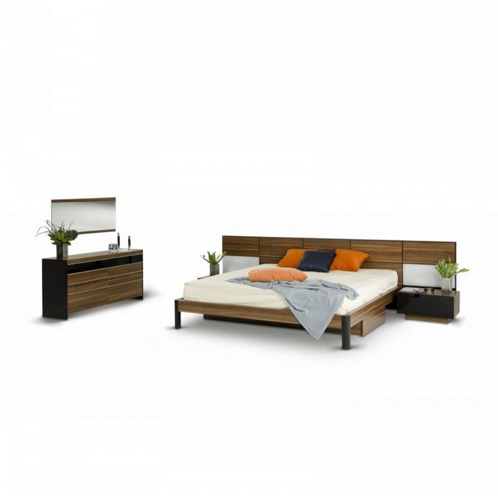 Wooden Double Dresser with Eight Drawers, Brown and Black