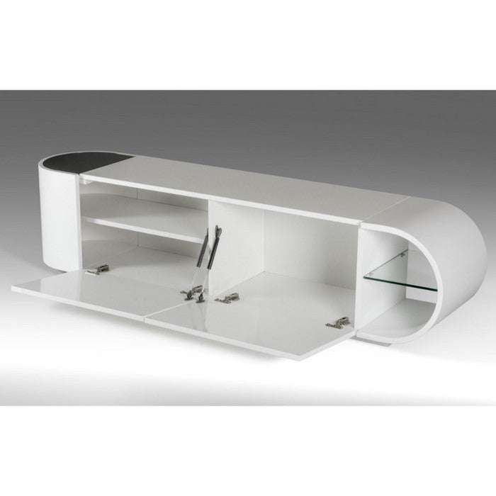 Wooden Modular TV Stand with Two Pull Down Doors, White