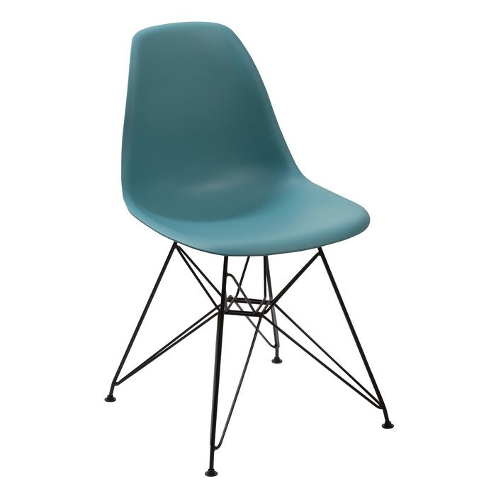 Deep Back Plastic Chair with Metal Eiffel Legs, Set of 2, Blue and Black