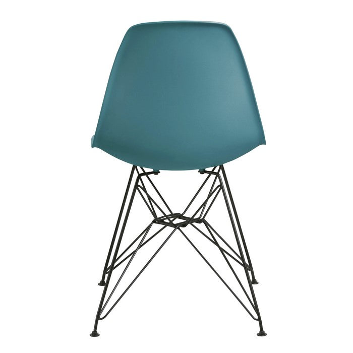 Deep Back Plastic Chair with Metal Eiffel Legs, Set of 2, Blue and Black