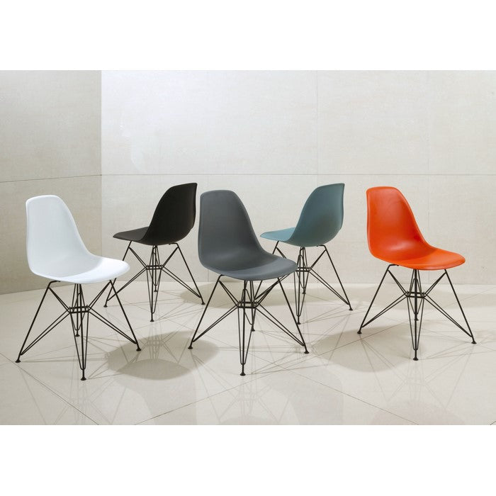 Deep Back Plastic Chair with Metal Eiffel Legs, Set of 2, Blue and Black