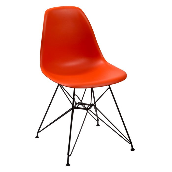 Deep Back Plastic Chair with Metal Eiffel Style Legs, Orange and Black