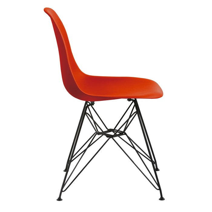 Deep Back Plastic Chair with Metal Eiffel Style Legs, Orange and Black