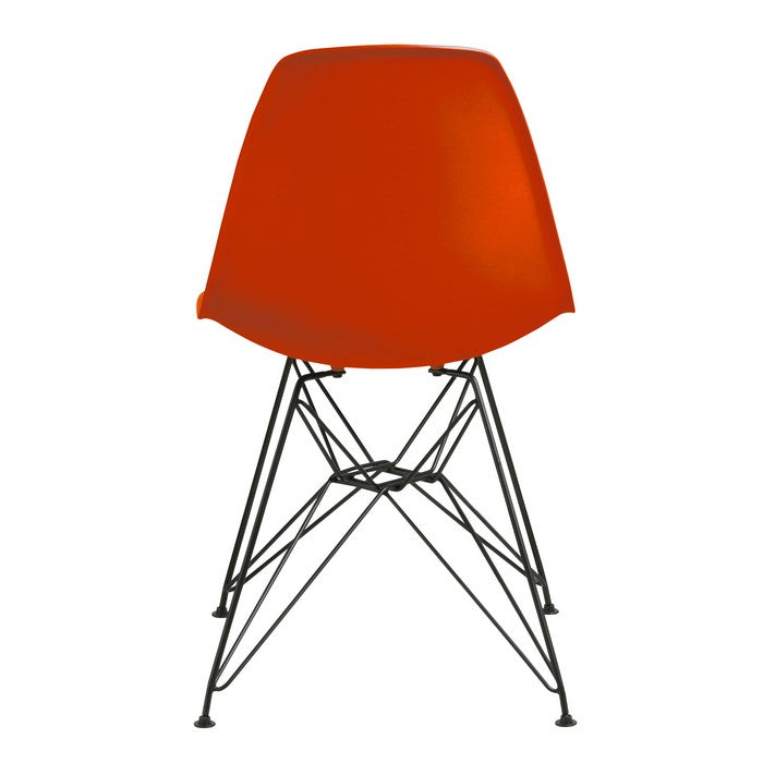 Deep Back Plastic Chair with Metal Eiffel Style Legs, Orange and Black