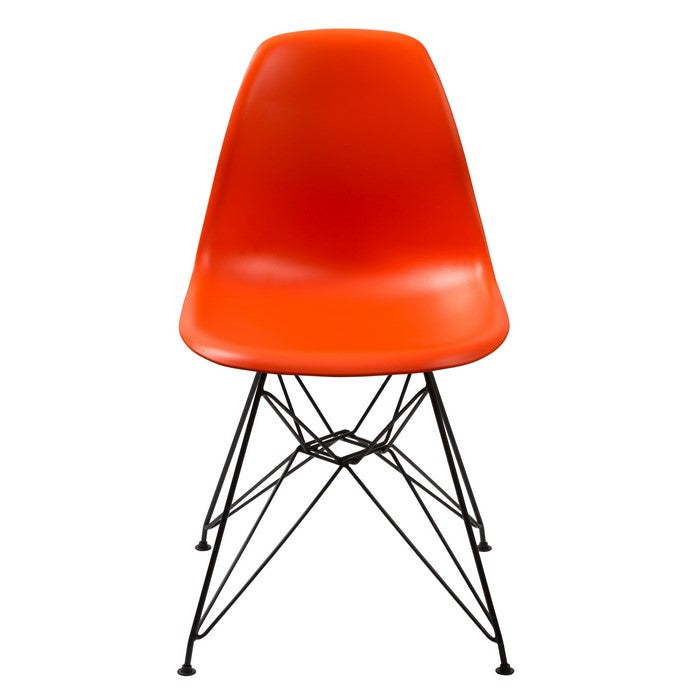Deep Back Plastic Chair with Metal Eiffel Style Legs, Orange and Black