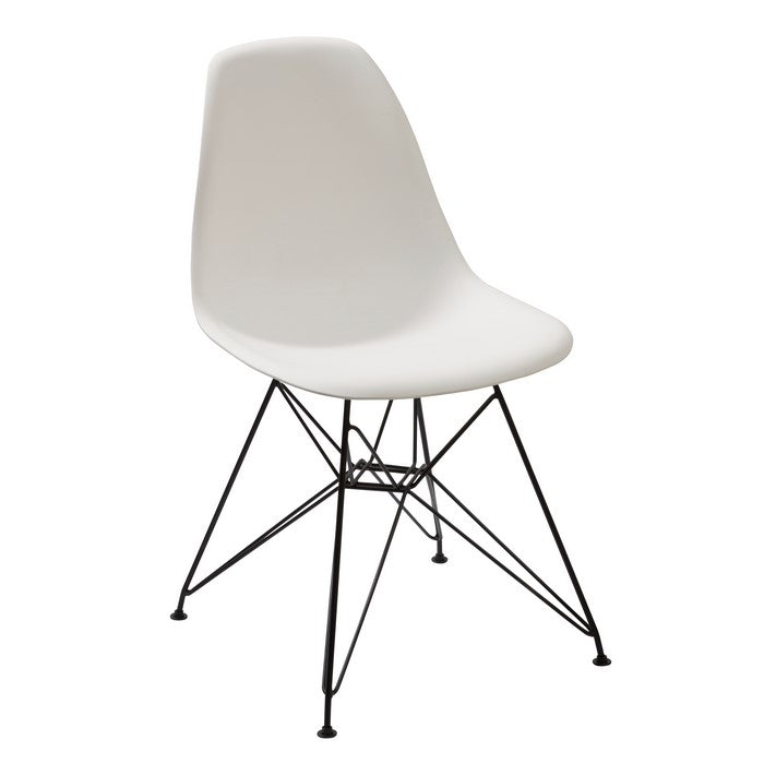 Deep Back Plastic Chair with Metal Eiffel Style Legs, Set of Two, White and Black