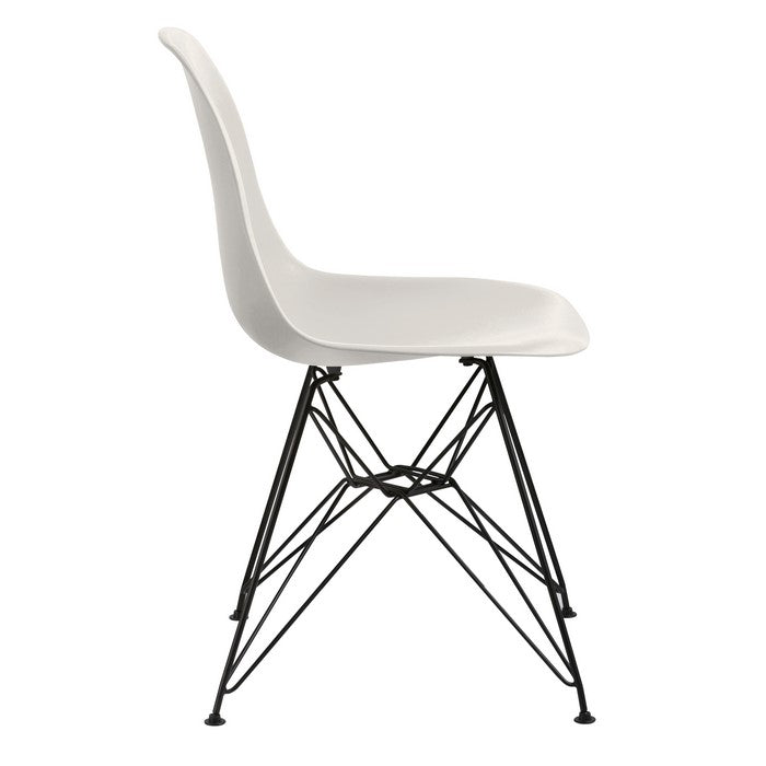 Deep Back Plastic Chair with Metal Eiffel Style Legs, Set of Two, White and Black