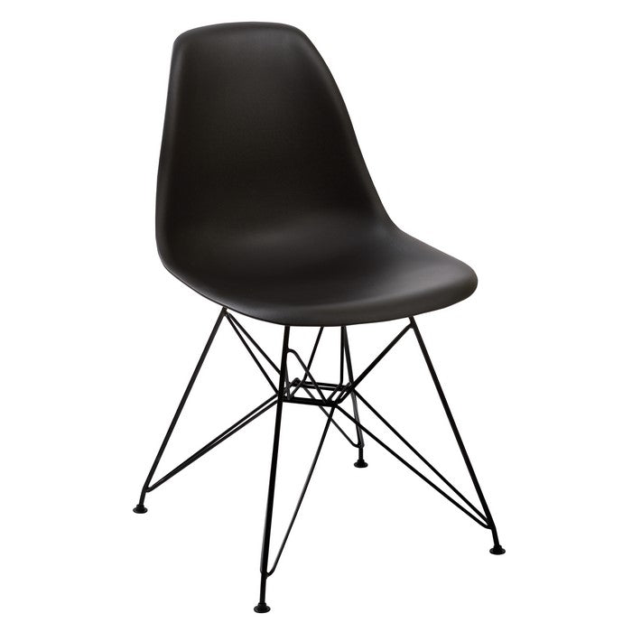 Deep Back Plastic Chair with Metal Eiffel Style Legs, Black