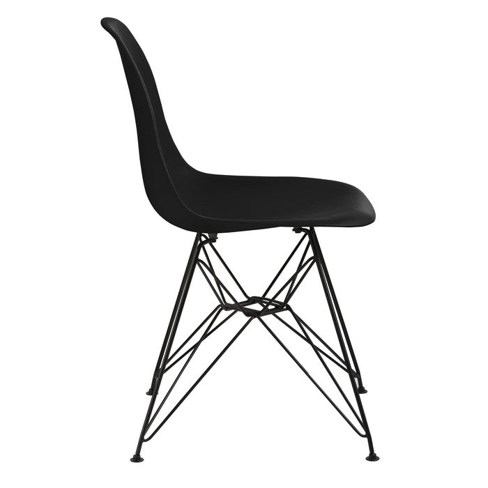 Deep Back Plastic Chair with Metal Eiffel Style Legs, Black
