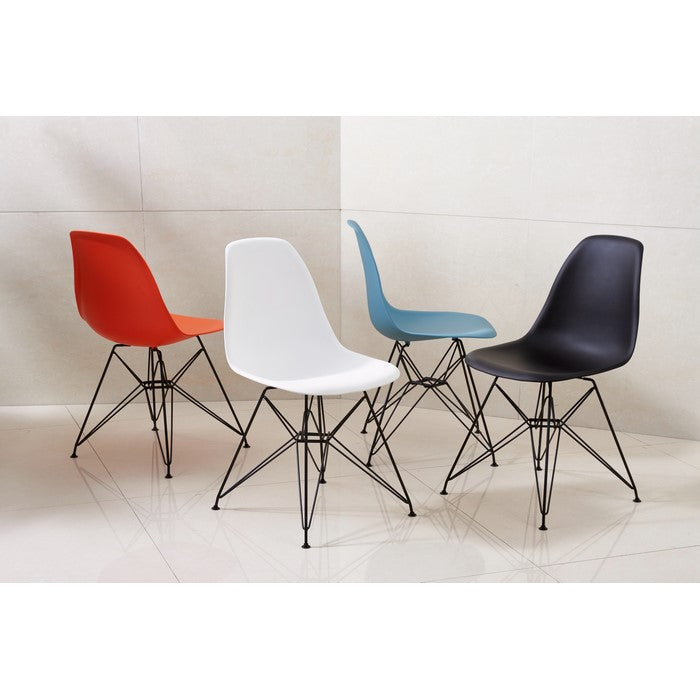 Deep Back Plastic Chair with Metal Eiffel Style Legs, Black