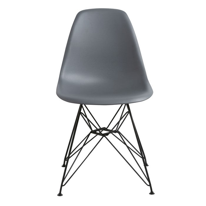 Deep Back Plastic Chair with Metal Eiffel Legs, Set of 2, Gray and Black