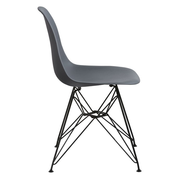 Deep Back Plastic Chair with Metal Eiffel Legs, Set of 2, Gray and Black