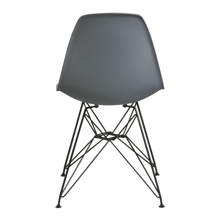 Deep Back Plastic Chair with Metal Eiffel Legs, Set of 2, Gray and Black