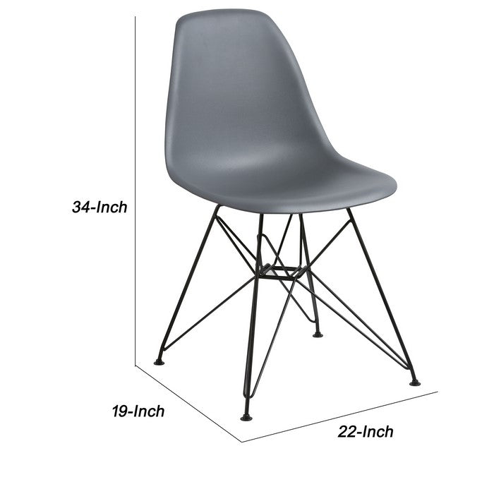 Deep Back Plastic Chair with Metal Eiffel Legs, Set of 2, Gray and Black