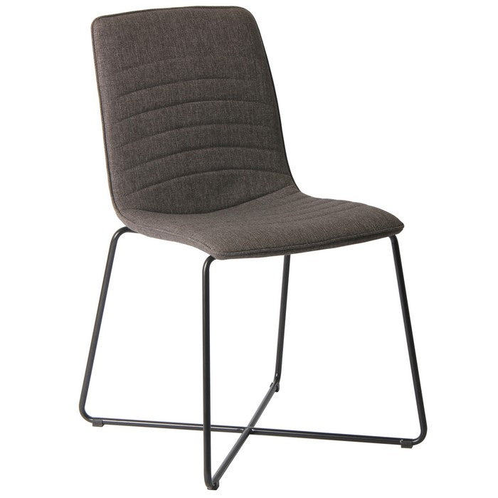 Fabric Upholstered Metal Chair with Cross Base Design, Set of 2,  Gray and Black