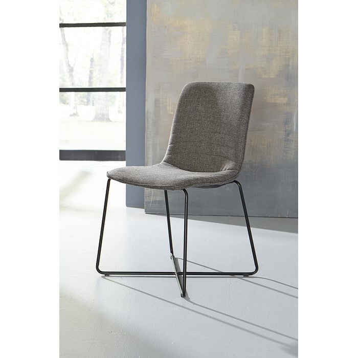 Fabric Upholstered Metal Chair with Cross Base Design, Set of 2,  Gray and Black