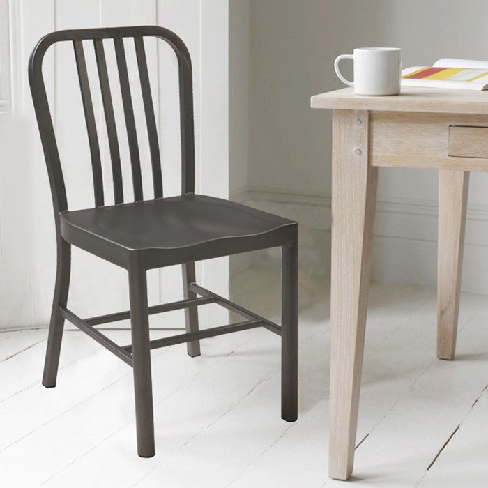 Metal Chair with Curved Slat Back Design and Footrest, Set of 2, Gunmetal Gray