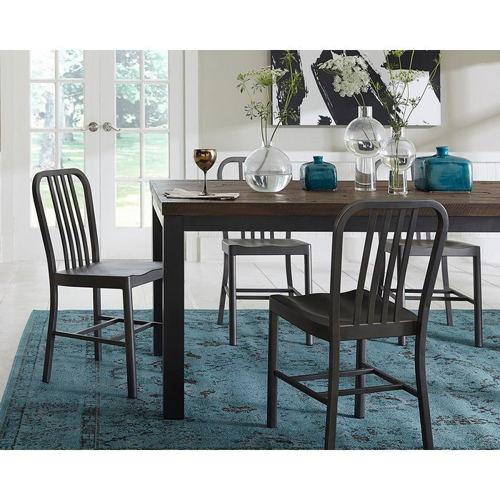 Metal Chair with Curved Slat Back Design and Footrest, Set of 2, Gunmetal Gray