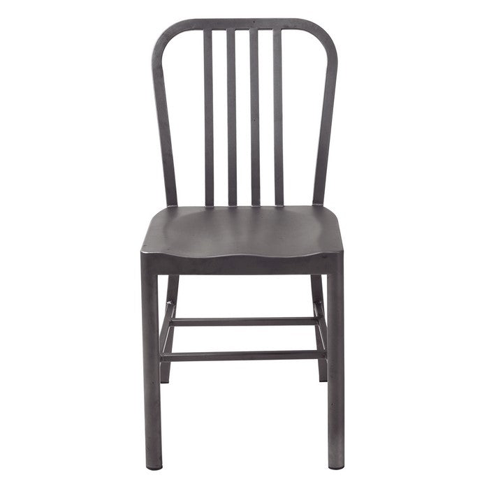 Metal Chair with Curved Slat Back Design and Footrest, Set of 2, Gunmetal Gray