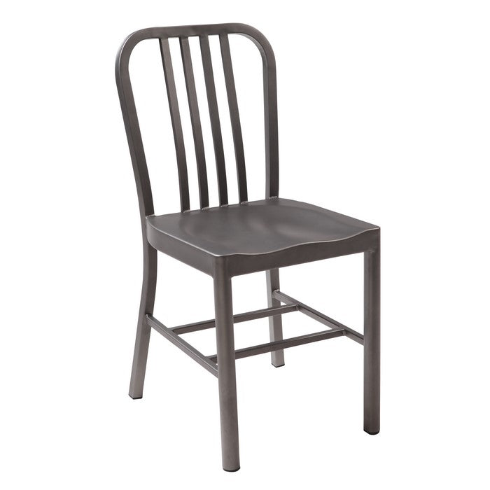 Metal Chair with Curved Slat Back Design and Footrest, Set of 2, Gunmetal Gray