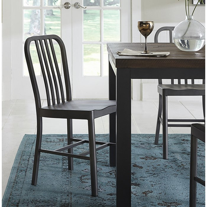Metal Chair with Curved Slat Back Design and Footrest, Set of 2, Gunmetal Gray