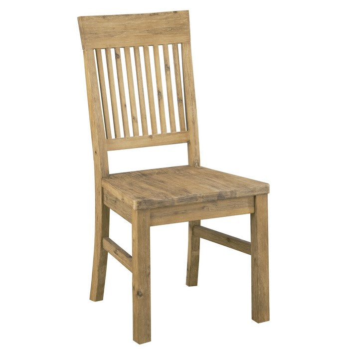 Wooden Chair with Slat Back Design, Set of 2, Natural Brown