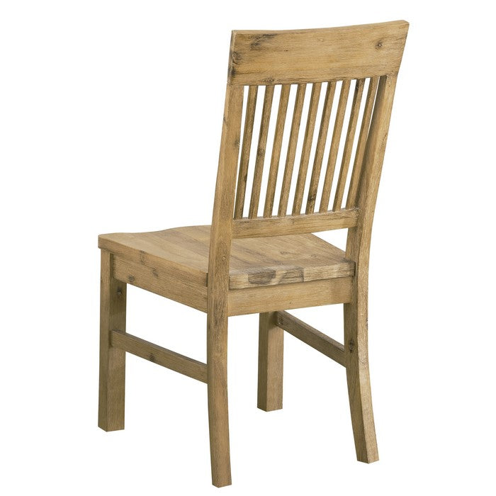 Wooden Chair with Slat Back Design, Set of 2, Natural Brown
