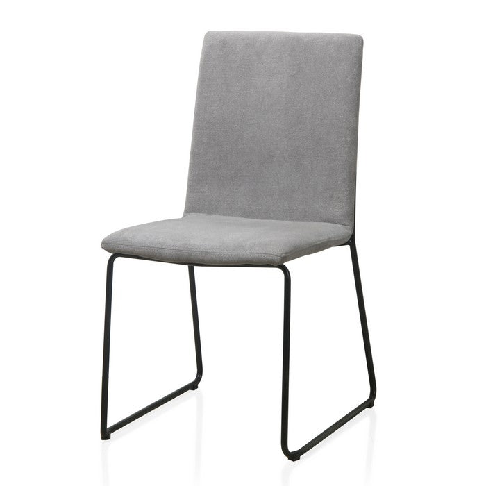 Fabric Upholstered Side Chair With Sled Metal Legs, Light Gray and Black