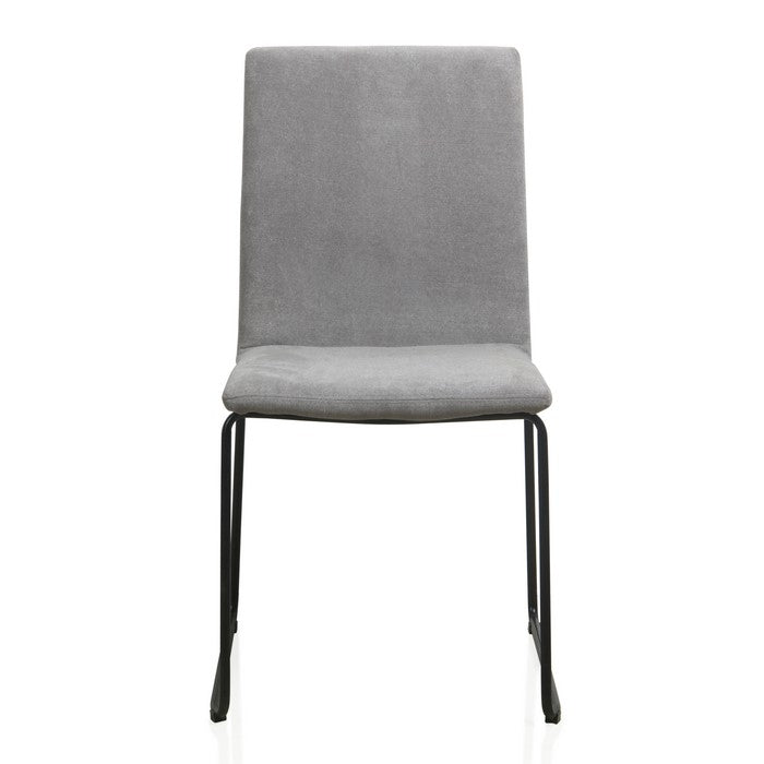 Fabric Upholstered Side Chair With Sled Metal Legs, Light Gray and Black