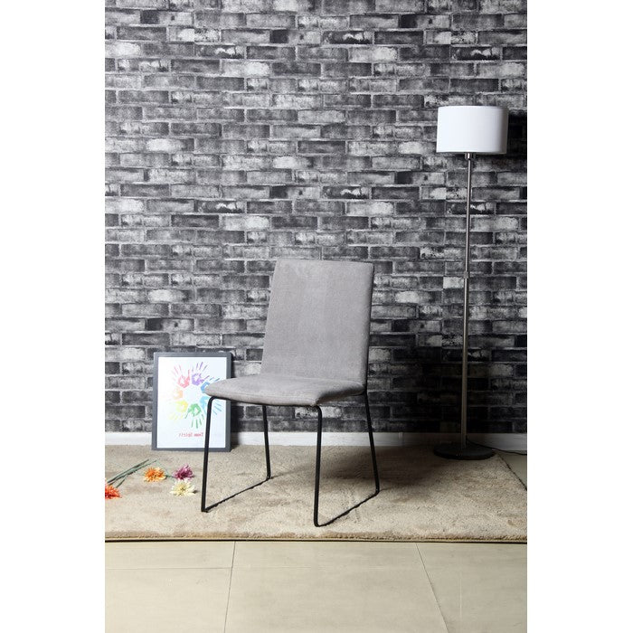 Fabric Upholstered Side Chair With Sled Metal Legs, Light Gray and Black