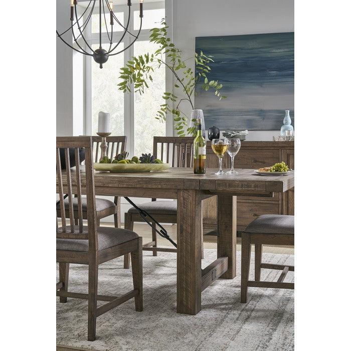 Wooden Chair with Fabric Upholstered Seat and Slat Style Back, Set of 2, Oak Brown and Gray