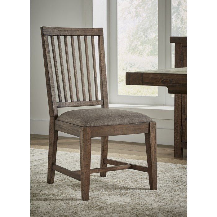 Wooden Chair with Fabric Upholstered Seat and Slat Style Back, Set of 2, Oak Brown and Gray