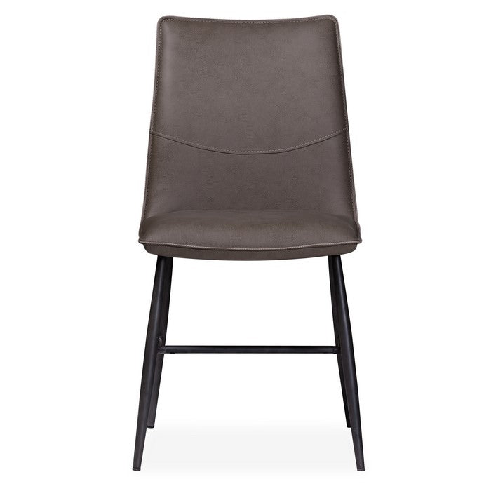 Leather Upholstered Metal Chair with Decorative Top Stitching, Set of 2, Latte Brown and Black