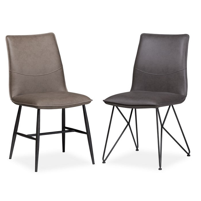 Leather Upholstered Metal Chair with Decorative Top Stitching, Set of 2, Latte Brown and Black