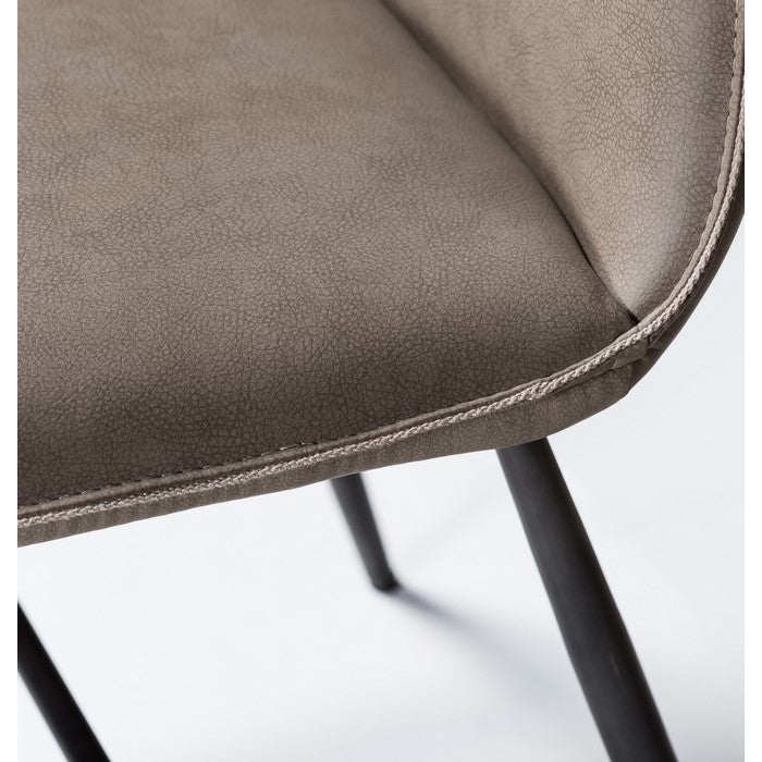 Leather Upholstered Metal Chair with Decorative Top Stitching, Set of 2, Latte Brown and Black
