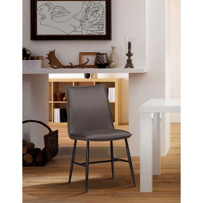 Leather Upholstered Metal Chair with Decorative Top Stitching, Set of 2, Latte Brown and Black