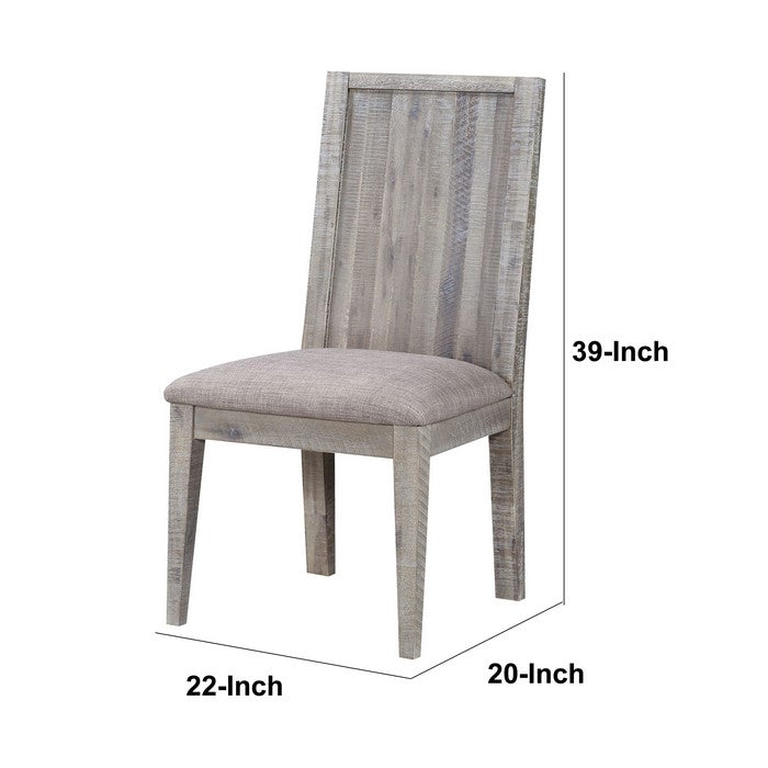 Wooden Chair with Fabric Upholstered Seat, Set of 2, Gray