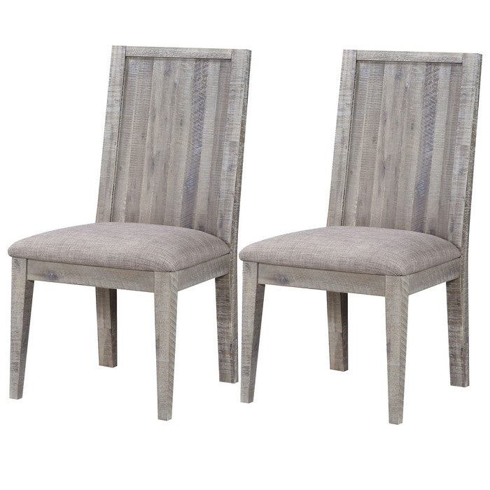 Wooden Chair with Fabric Upholstered Seat, Set of 2, Gray