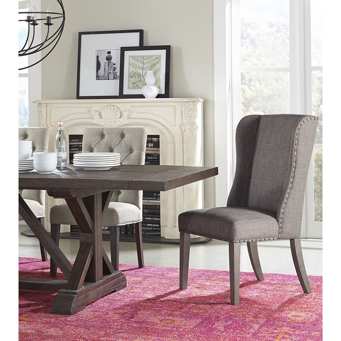 Fabric Upholstered Wooden Chair with Button Tufting, Set of 2, Beige and Black