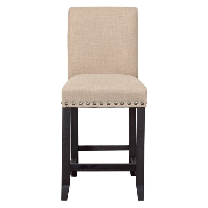 Fabric Upholstered Wooden Counter Height Stool with Nail head Trim, Set of 2,  Brown